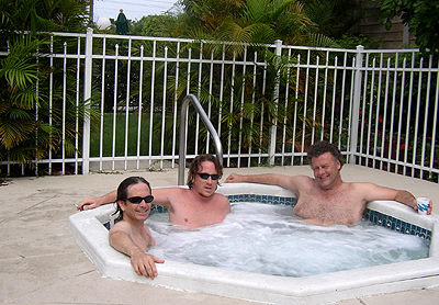Three wild and crazy guys in the hot tub!