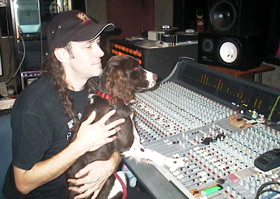 George Harris with cute little doggy at Panda Studio